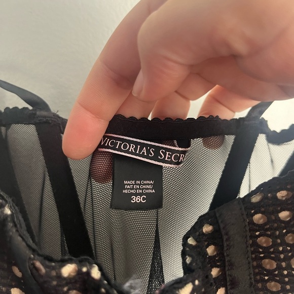 Victoria's Secret Black Mesh Corset Bodysuit 36C Sheer Bustier Lingerie - Picture 4 of 8